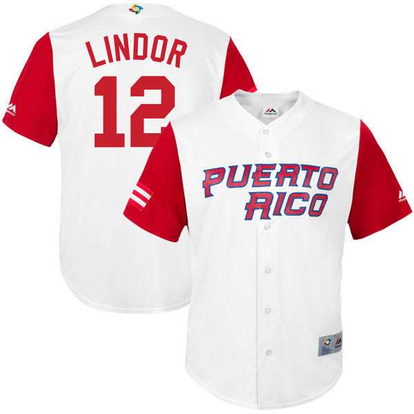 customized Men Puerto Rico Baseball #12 Francisco Lindor White 2017 World Baseball Classic Replica Jersey->->MLB Jersey